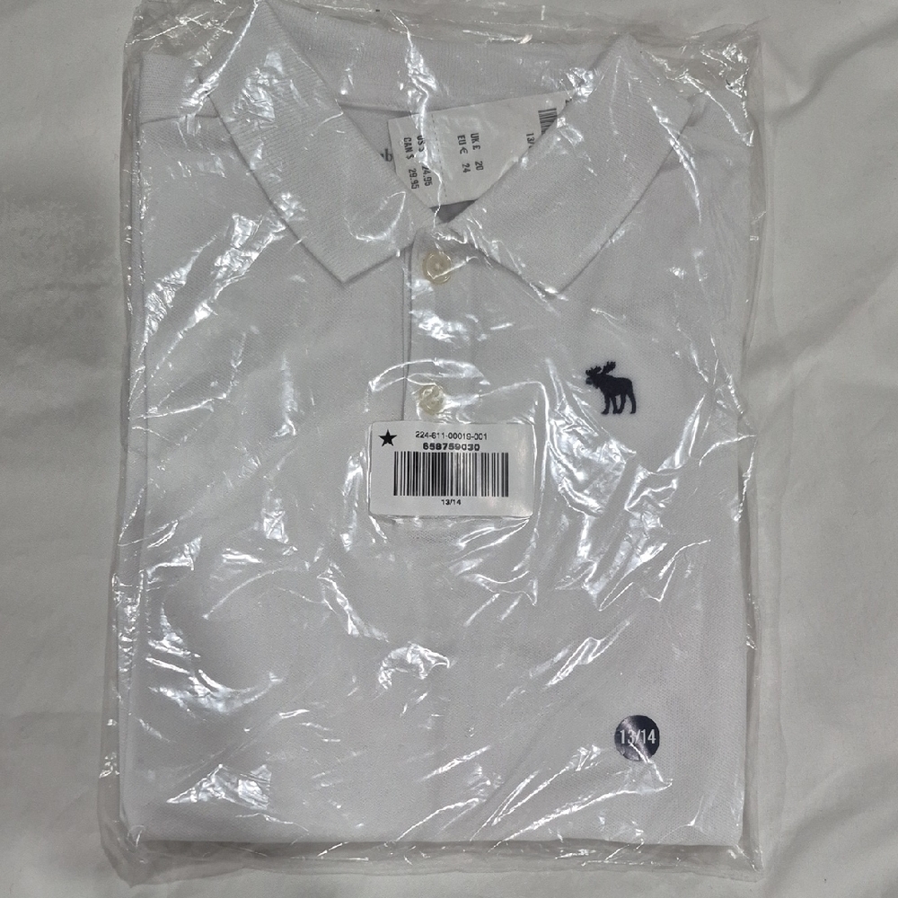 Abercrombie & Fitch White Polo with Navy Logo- Brand New